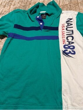 Nautica Green, White & Navy 'Nautica 83' Men's Polo